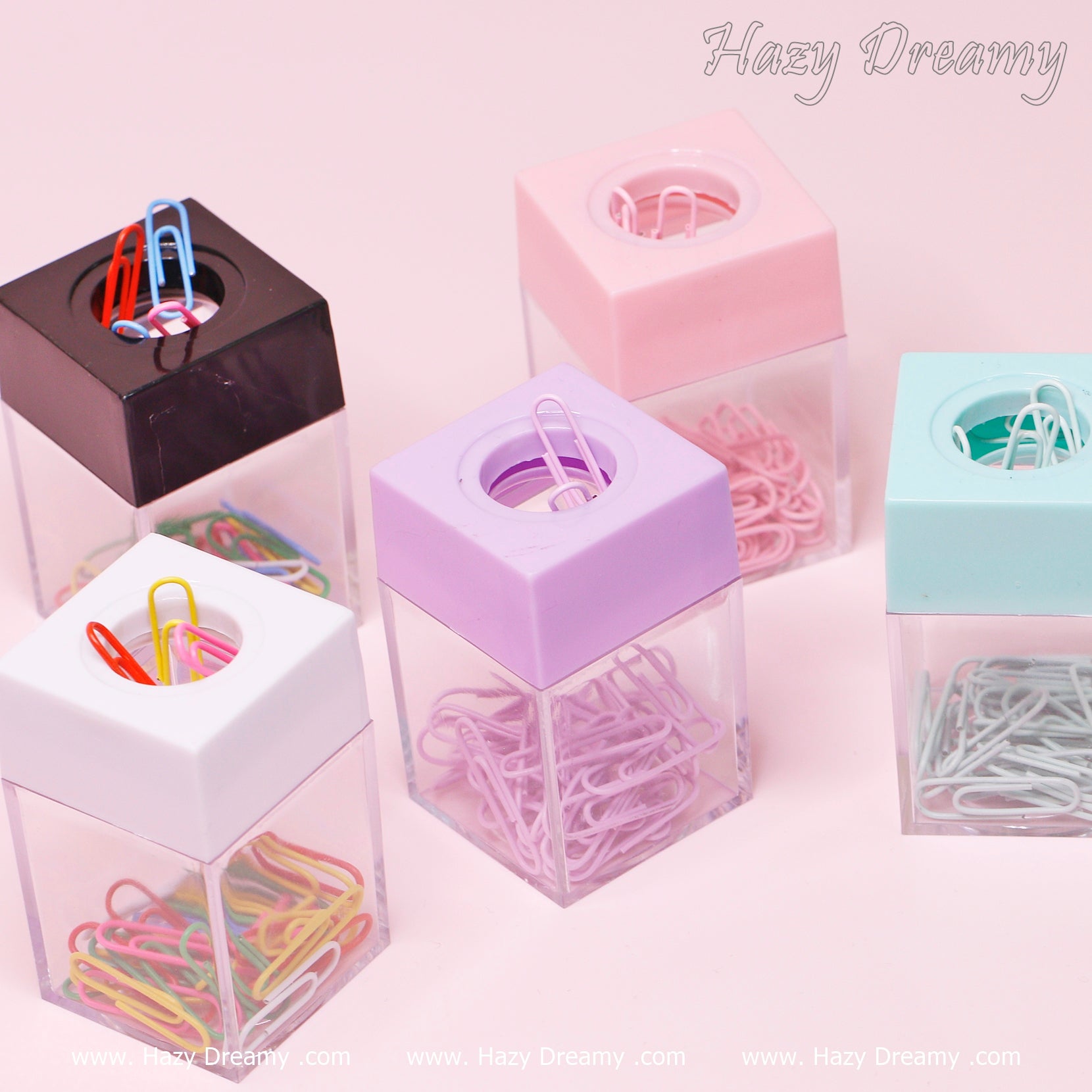 Pastel Paper Clips with Magnetic Dispenser - Stylish & Functional Desk Accessories - Hazy Dreamy: Online Stationery Store