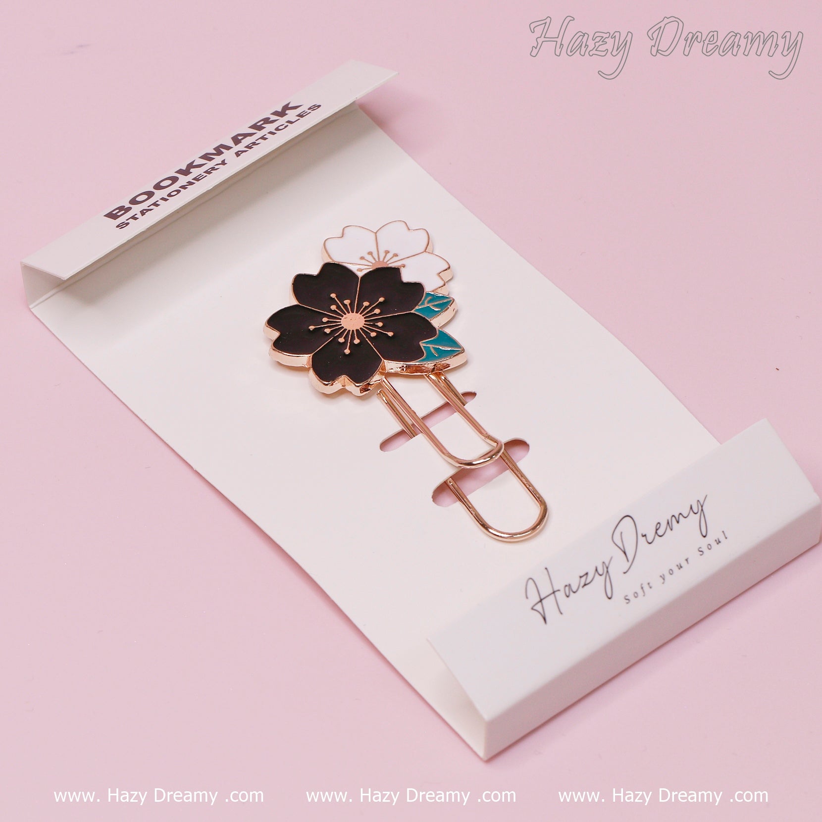 2-in-1 Cute Flower Metal Bookmarks Page Holder and Paper Clip - Hazy Dreamy: School Stationery