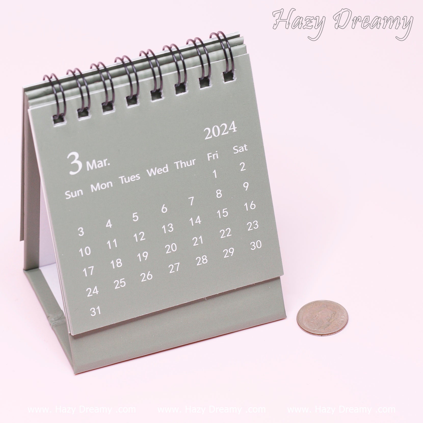 Pastel Green Mini Calendar 2024 - Hazy Dreamy: School Stationery